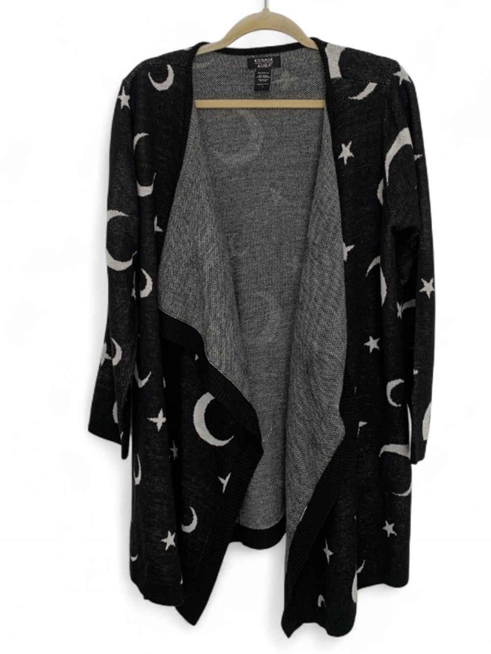 Cosmic Aura Black Moon & Star Open-Front Drapey Cardigan Sweater